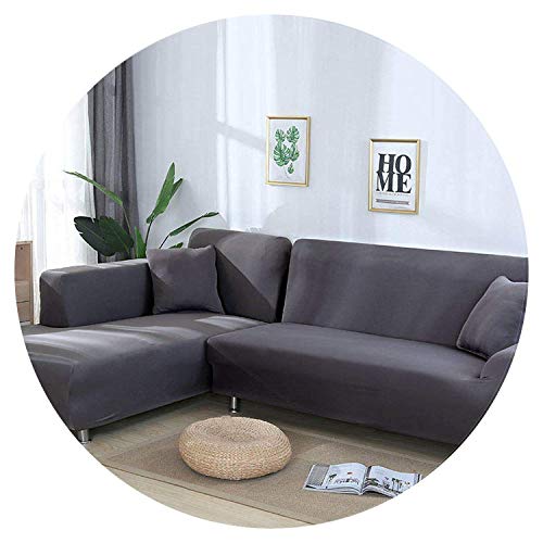 JIAN YA NA - Funda de sofá, extensible, de poliéster, para sofá de ángulo + 2 fundas de almohada, tela, gris, 2 Place + 3 Place