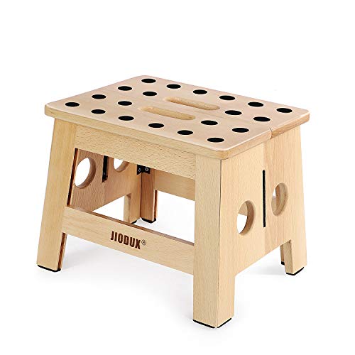 Jiodux 2020 Upgrade Taburete de madera, antideslizante, plegable para niños, pequeño taburete de madera, perfecto para cocina, dormitorio o habitación de los niños