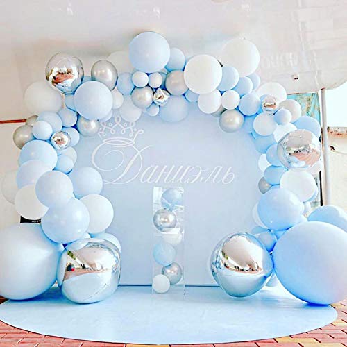 Juego de 112 globos azules de látex 4D de color azul, plata y blanco, globos plateados para baby shower, bodas, fiestas de cumpleaños (azul + plata) Juego de 112 globos azules de látex 4D de color azul, plata y blanco, globos plateados para baby shower, bodas, fiestas de cumpleaños (azul + plata)