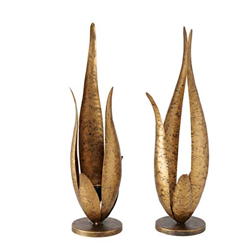 Juego de 2 candelabros de metal, 37 cm, diseño de hojas, color dorado Juego de 2 candelabros de metal, 37 cm, diseño de hojas, color dorado