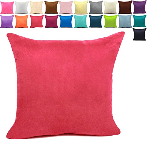 KAMIXIN - Fundas de cojín o almohada cuadradas de ante para el hogar, de colores lisos, para sofá, cama o asiento de coche, tela, Rojo, 50x50cm=20"x20"