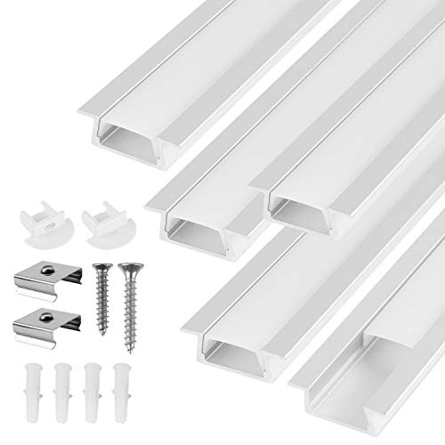 Kefflum Perfil de aluminio LED de 1 m en forma de U/V para luces de tira El ancho se puede cortar con tapa final Clip de sujeción Adecuado para tiras de LED/cinta de hasta 12 mm (5 piezas 1 m U-)