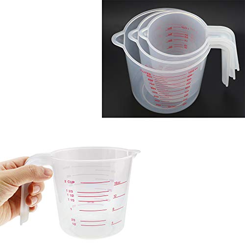 KEISL - Jarra medidora de plástico para panadero, tamaño grande, 4 tazas (1 litro), 2 tazas (500 ml) y 1 taza pequeña (250 ml) – apta para microondas – transparente