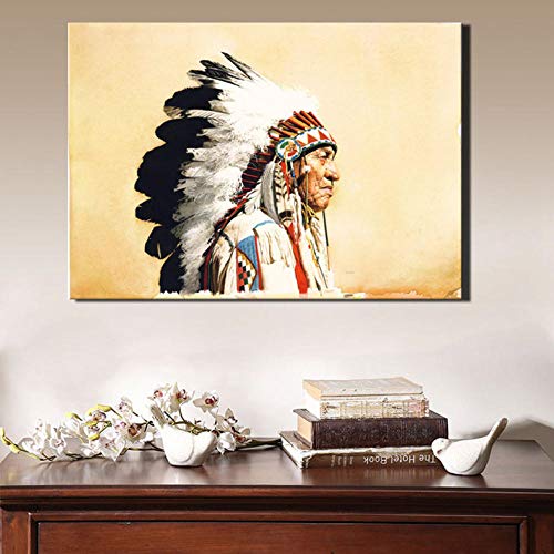 Knncch Retrato De Mujeres Indias Pinturas De Lienzo Indios De Gran Tamaño Con Plumas Imágenes Decorativas Para El Hogar Para La Pared De La Sala De Estar-50X80Cm