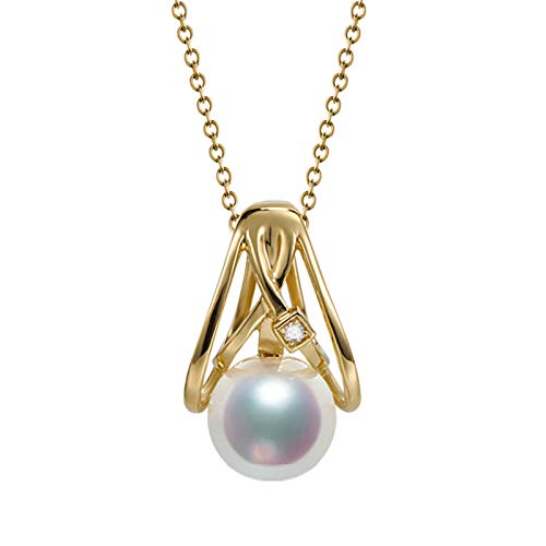 KnSam 18K Oro Amarillo Collar, Cadena de Clavícula A Form Triángulo con Perla Diamante Blanco, Perla Blanco, Color Oro