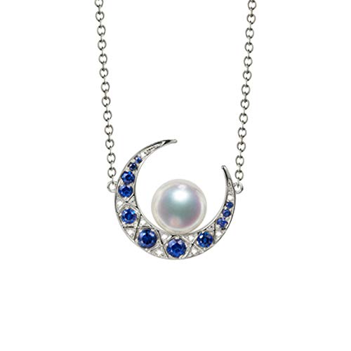 KnSam 18K Oro Blanco Collar, Cadena de Clavícula Luna con Perla Zafiro Azul, Perla Púrpura, Color Oro Blanco
