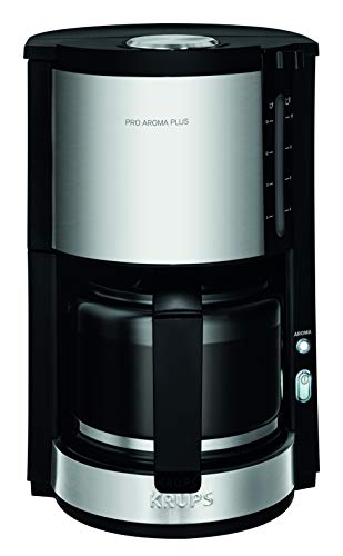 Krups ProAroma Plus - Cafetera (Independiente, Cafetera de filtro, 1,25 L, 1100 W, Negro, Acero inoxidable, Transparente)