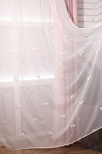 Lactraum Cortina para habitación infantil niña princesa bordada 3D mariposa blanca voile con cinta fruncidora 200 x 245 cm