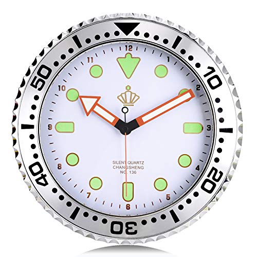 Lafocuse Reloj de Pared Silencioso Luminoso Creativo Reloj Cuarzo Clasico Blanco para Salon Comedor Dormitorio 30 cm