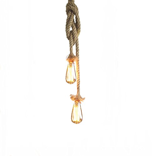 Lámpara Colgante Industrial Retro,Lixada 150cm E27 Doble cabeza Lámpara colgante Vintage de Cuerda de Cáñamo para Comedor,Sala,Bar,Cafetería