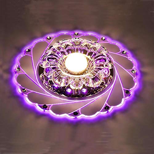 Lámpara de Techo de Cristal Acrílico en Forma de Flor de 5W para Dormitorio, Sala de Estar, Pasillo(Luz Púrpura)