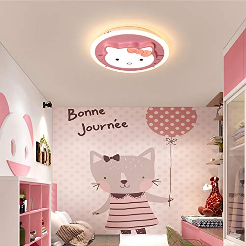 Lámpara De Techo Led Kitty Cat Lamp Girl Princess Room Pink Cartoon Protección Para Los Ojos Habitación Para Niños Dormitorio Lámpara Redonda Diámetro 50Cm