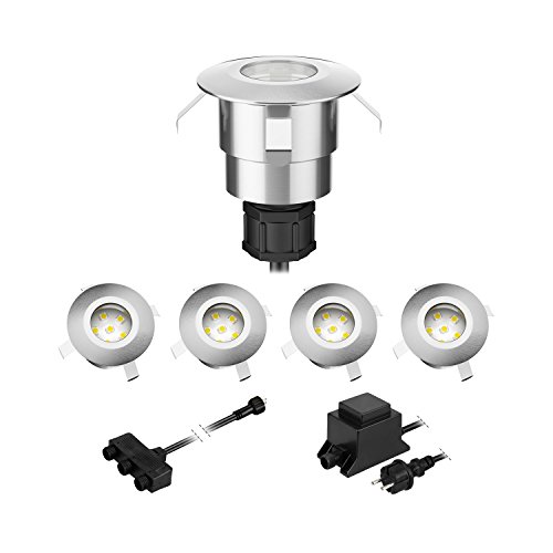 Lámpara empotrada de suelo de LED parlatino Atria para exteriores de aluminio blanco cálido, 14lm cada una, IP65, 40mm Ø, juego de 5