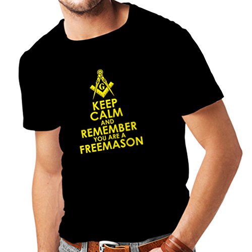 lepni.me Camisetas Hombre Recuerda Que Eres un Freemason Cuadrado y brújula Logotipo masónico (Large Negro Amarillo)