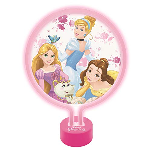 LEXIBOOK Disney Princesas-Lámpara de Neón, luz Nocturna para Las niñas admiradoras de Bella, Rapunzel y Cenicienta-L Cenicienta-LTP100DP, Color Rosa