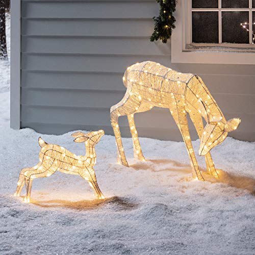 Lights4fun Cierva y Cervato Luminosos de Navidad en Hilo Brillante con LED Blancos Cálidos para Exteriores