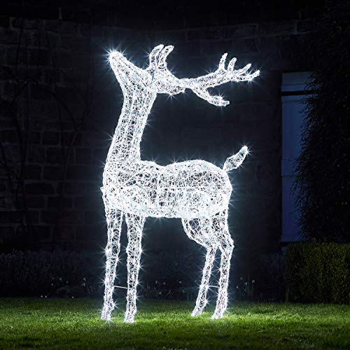 Lights4fun Grande Ciervo Luminoso Acrilico con 400 LED Blancos de 1,75 m de Altura para Exteriores