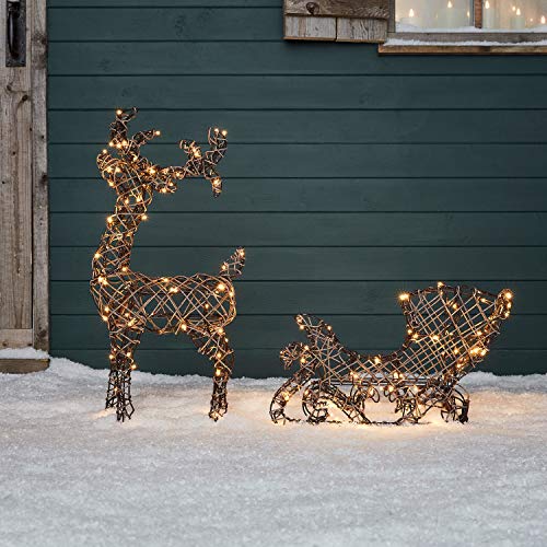Lights4fun Reno y Trineo de Navidad en Ratán con 160 LED Blancos Cálidos para Exteriores Lights4fun Reno y Trineo de Navidad en Ratán con 160 LED Blancos Cálidos para Exteriores