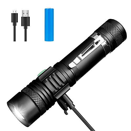 Linterna LED Recargable, Winzwon Linterna Alta Potencia, Linternas Táctica Militar Antorcha Flashlight 4 Modo de luz para Ciclismo Montañismo Camping incluida 18650 Pilas (1)