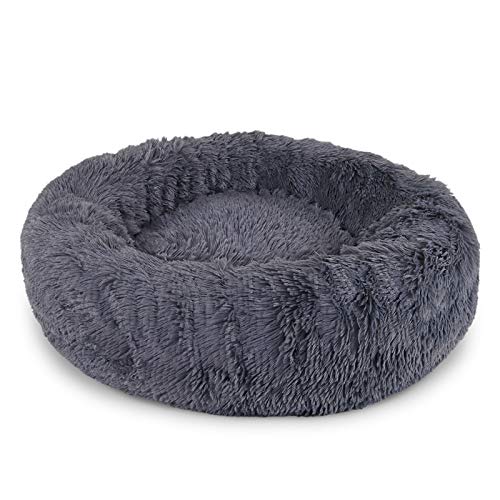 lionto by dibea Cama perros redonda cojín gatos sofá para perros donut (XL) Ø 70 cm Gris oscuro