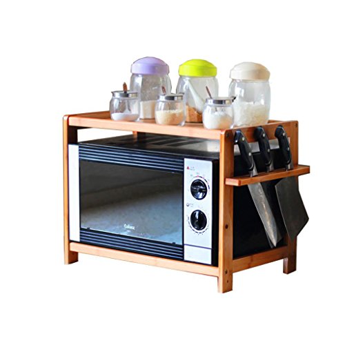Liyanjin - Estante de cocina para horno microondas y horno, estante de almacenamiento para especias, torreta de aterrizaje de madera maciza ajustable de 2 capas, madera robusta, 43cm