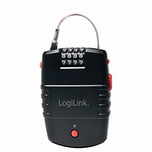 LogiLink Candado de Seguridad con función de Alarma para Uso con o sin Alarma, 1 Pieza, Color Negro, Negro, SC0212