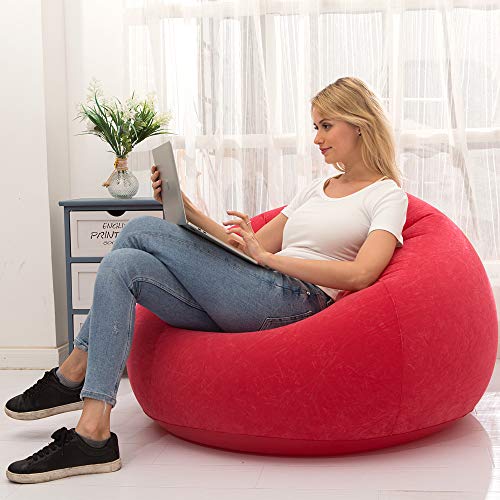 LONEEDY Sofá hinchable para tumbona, asiento de juego, interior y exterior, tela de felpa suave para adultos y niños, color rojo (esférico)