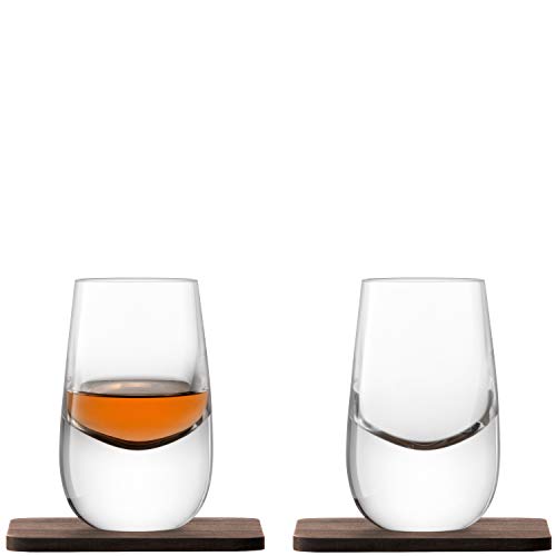 LSA International - Whisky Islay vasos de chupito con Posavasos de nogal, cristal, transparente, 80 ml, juego de 2
