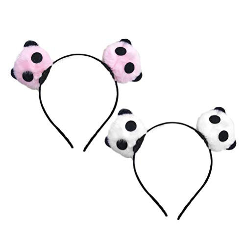 Lurrose 2 piezas Panda Ears Headband Bear Plush Diadema Performance Hair Hoop (Blanco, Rosa, 1pc cada una)