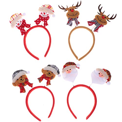 Lurrose Diademas navideñas de 4 piezas diadema de muñeco de nieve con oso de asta de santa cabeza de navidad bopper dibujos animados sombreros de primavera para niños niñas