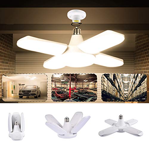 Luz de Techo LED para Garaje, LACYIE Lámpara Deformable Para Taller 80W 8000LM E27 con 4 Paneles Ajustables,LED Lámpara de Garaje para Garaje, Almacén, Taller, Sótano, Gimnasio (80W Blanco cálido) Luz de Techo LED para Garaje, LACYIE Lámpara Deformable Para Taller 80W 8000LM E27 con 4 Paneles Ajustables,LED Lámpara de Garaje para Garaje, Almacén, Taller, Sótano, Gimnasio (80W Blanco cálido)