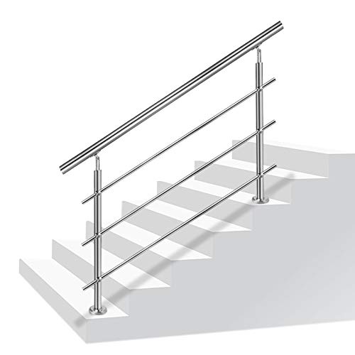 LZQ Barandilla de acero inoxidable para escaleras, balcones, con/sin travesaños (180 cm, 3 travesaños)