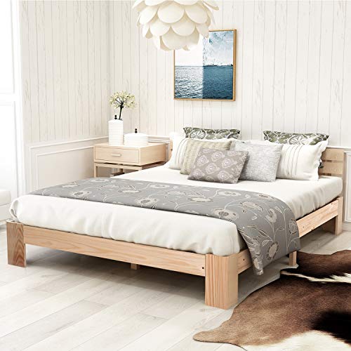 Marco de Cama de Madera para Camas Individuales Marco de Cama de Plataforma de tamaño Completo de Madera Blanca con cabecero Base de colchón Szie Completo con Soporte de Listones de Madera