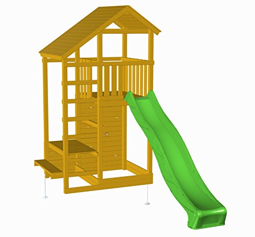 | MASGAMES | Parque infantil MASGAMES TEIDE XL | Altura plataforma 150 cm | Rampa de tobogán con conector a manguera | Pared de escalada | Anclajes incluidos | Homologado para uso doméstico |