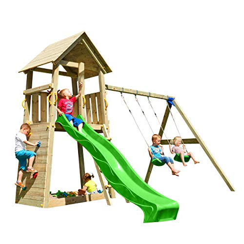 MASGAMES | Parque Infantil Torre Belvedere XL | con Columpio Doble de Dos plazas | Plataforma a 150 cm de Altura |