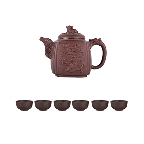 Maya Star Tetera china hecha a mano Yixing de arcilla morada y 6 tazas de arcilla morada, tetera kongfu de gran capacidad para el hogar A25 Maya Star Tetera china hecha a mano Yixing de arcilla morada y 6 tazas de arcilla morada, tetera kongfu de gran capacidad para el hogar A25