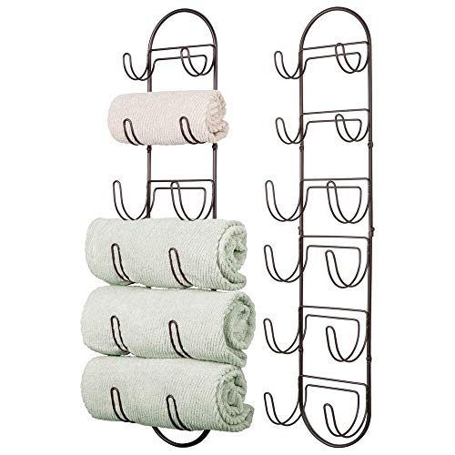 mDesign Juego de 2 toalleros de baño para montaje en pared – Estantes para toallas de metal – Elegante accesorio para el baño – Repisa para toallas ideal para el aseo de invitados – color bronce