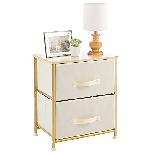 mDesign Mesita de noche con 2 cajones – Cómoda pequeña hecha de tela, metal y MDF – Decorativas cajoneras para armarios, para el dormitorio o el salón – crema/dorado latón mDesign Mesita de noche con 2 cajones – Cómoda pequeña hecha de tela, metal y MDF – Decorativas cajoneras para armarios, para el dormitorio o el salón – crema/dorado latón