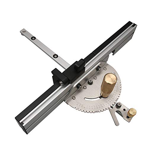 Medidor de ingletadora de precisión para sierra de mesa con mango de aluminio con límite de espiga extraíble disco de retención plateado