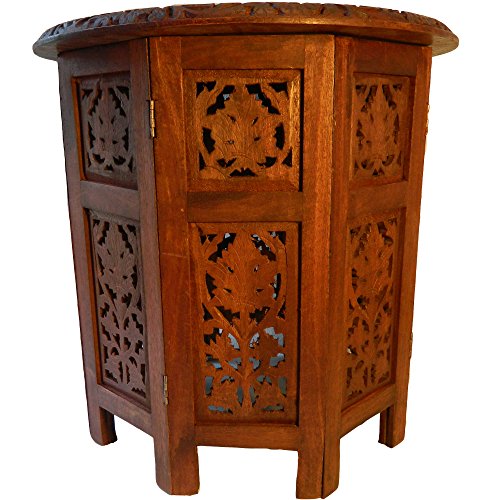 Mesa auxiliar dos partes octogonal 31 cm madera de mango tallas mesita mueble