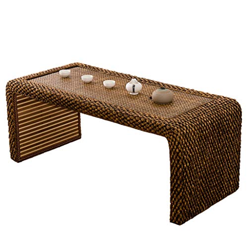 Mesa de Centro de ratán Vintage, Mesa Baja de ratán para decoración del hogar, Escritorio de la computadora, Adecuado para Sala de Estar, balcón, casa de té (80 × 50 × 38 cm)