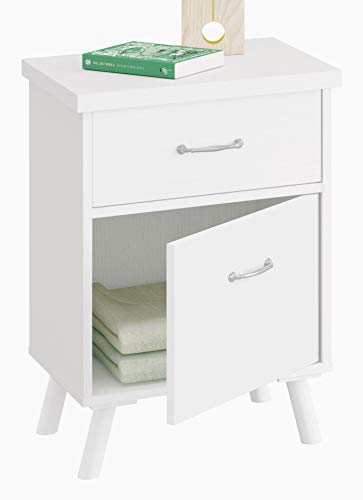 Mesita Noche Tina 1 cajón 1 Puerta Blanco Dormitorio Vintage Moderno habitacion Juvenil 47x35x64 Mesita Noche Tina 1 cajón 1 Puerta Blanco Dormitorio Vintage Moderno habitacion Juvenil 47x35x64