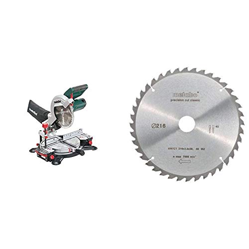 Metabo KS 216 M 619216000, Sierra Ingletadora + Metabo 628060000 216mm hoja de sierra circular