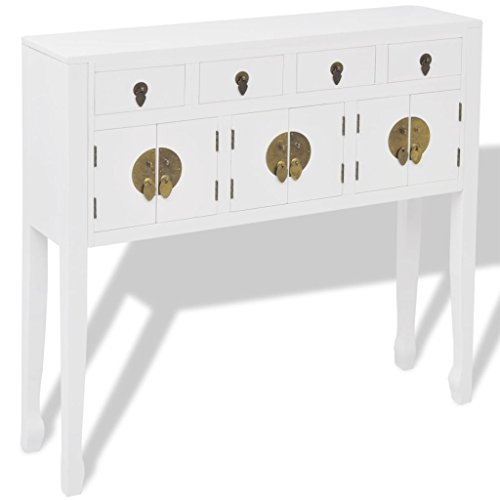 mewmewcat Aparador de Madera Estilo Chino con 4 Cajones y 3 Armarios 95 x 24 x 91 cm Blanco