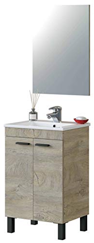 Miroytengo Mueble de baño y Espejo 2 Puertas Aseo Color Roble Alaska Industrial Moderno 50x40 cm SIN LAVAMANOS Miroytengo Mueble de baño y Espejo 2 Puertas Aseo Color Roble Alaska Industrial Moderno 50x40 cm SIN LAVAMANOS
