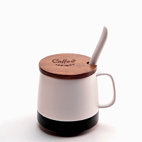 Mugcap creativo conjunto de taza de café continental simple jarras esmeriladas con tapa cuchara Home Office Cántaros de cerámica, Vasos blancos con tapas con la cuchara