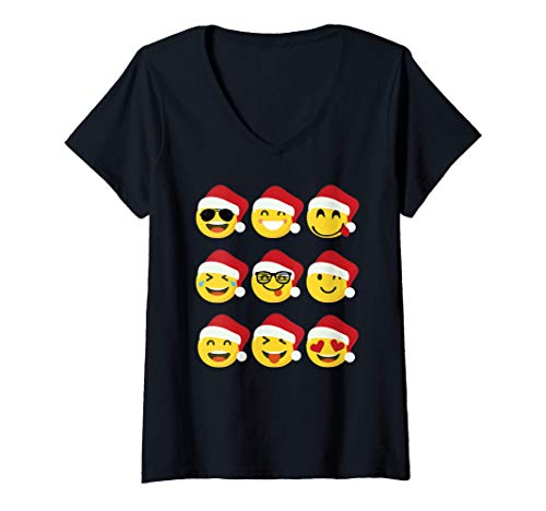 Mujer 9 Emojis Papa Noel Original Regalo Navidad para Mujer Hombre Camiseta Cuello V