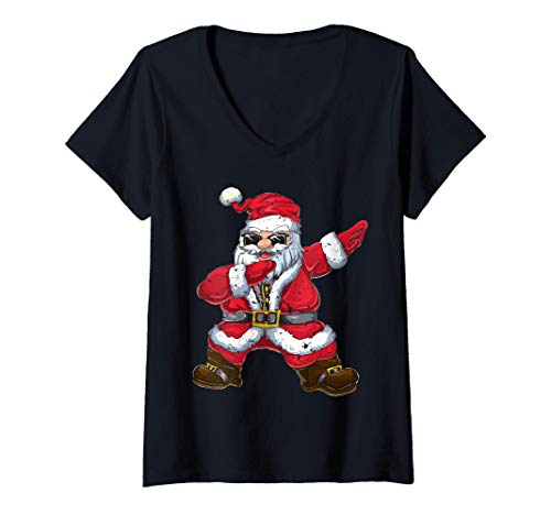 Mujer Papa Noel Navidad Regalo Dabbing Santa Claus Camiseta Cuello V