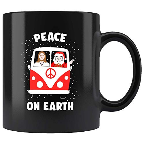 N\A Taza de Navidad de Paz en la Tierra Regalo para Hippie Gitano Amante Taza de café Navidad Jesús y Santa en Hippie Van Teacup 11 oz