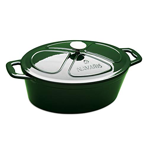 Navaris Cacerola de Hierro Fundido con Tapa - Cazuela de 7.7 L con Asas para cocinar en Horno Plancha inducción - Olla cocotte Redonda de 36 CM